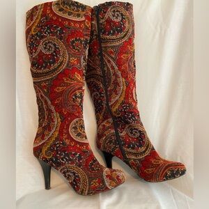 Diba Red and Gold Paisley Boots